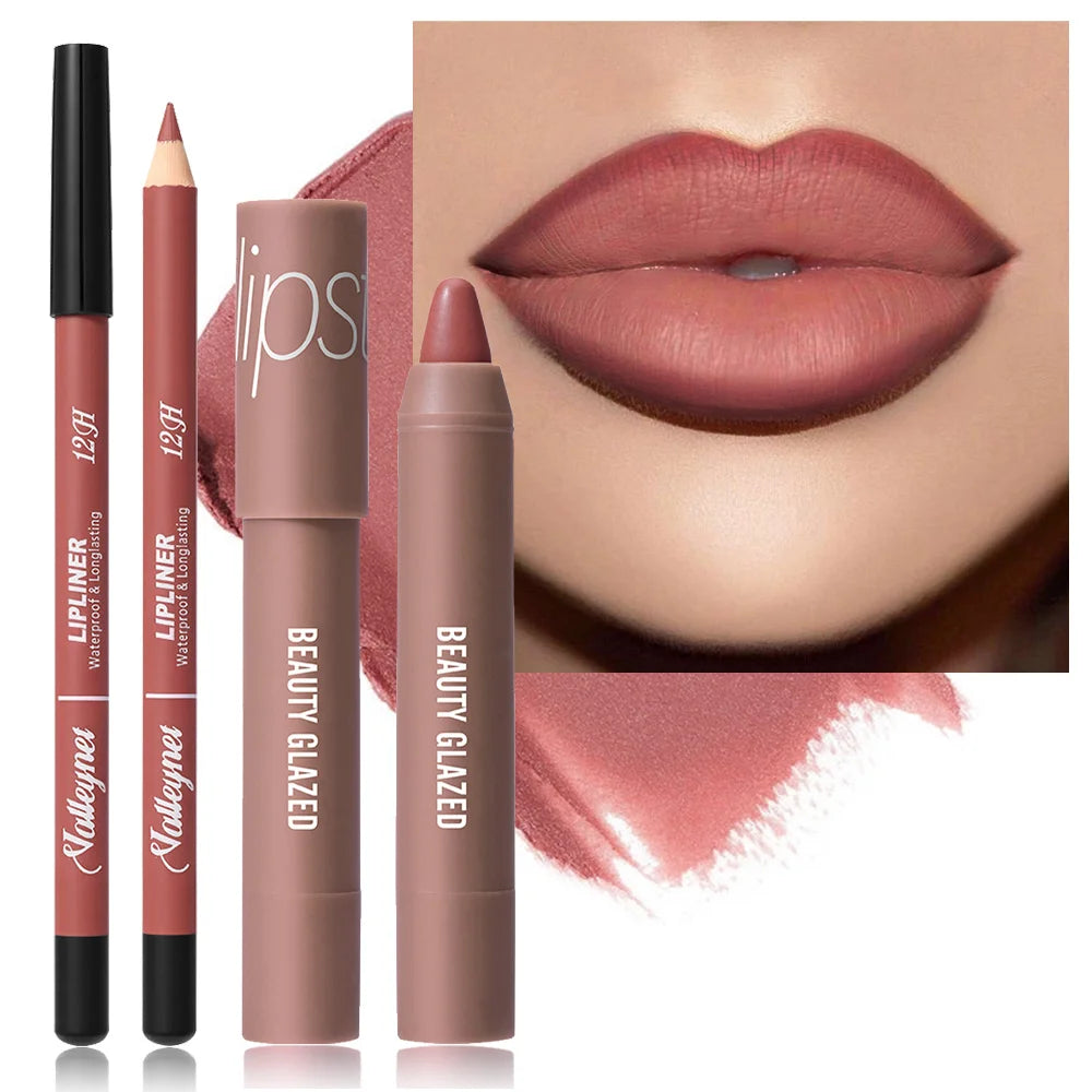 Beauty Glazed Matte Lip Liner & Moisturizing Lipstick Set 2 Pcs Lip Liner & Lipstick Set QXL
