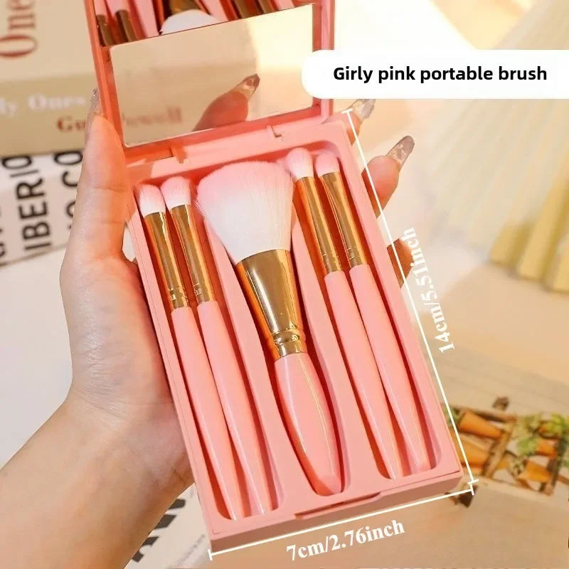5-Piece Mini Makeup Brush Set with Mirror | Travel Ready Mini Makeup Brush Set QXL