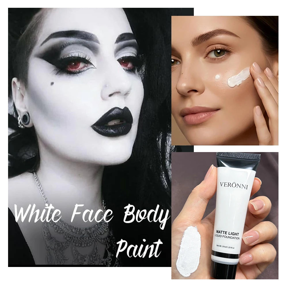 Matte White Foundation & Black Lipstick | Goth Halloween Set Cosplay Makeup Set QXL