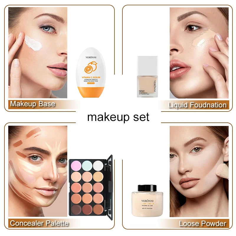 VERONNI 6-Pc Face Makeup Set | Foundation, Concealer & Primer Face Makeup Set QXL