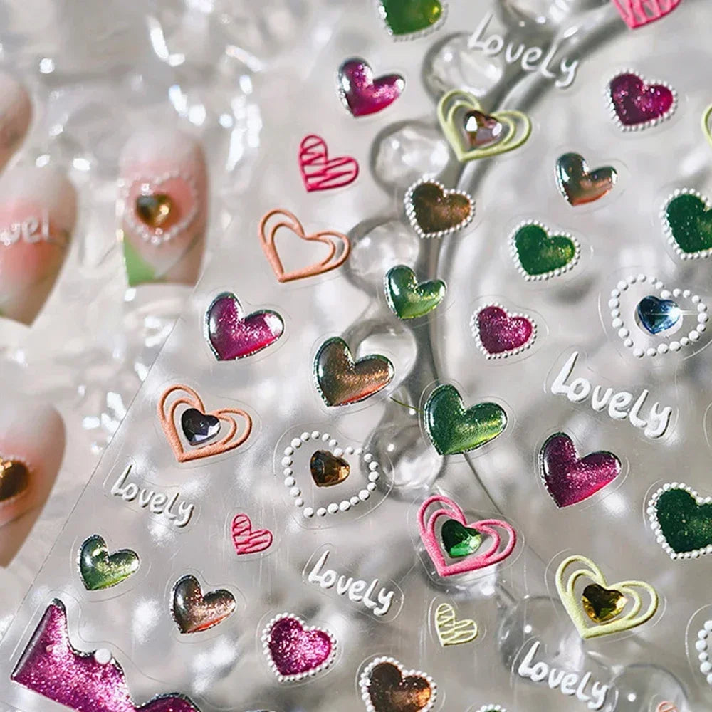 5D Cat's Eye Gradient Nail Art Stickers – Heart Gem Decals Nail Art Stickers QXL
