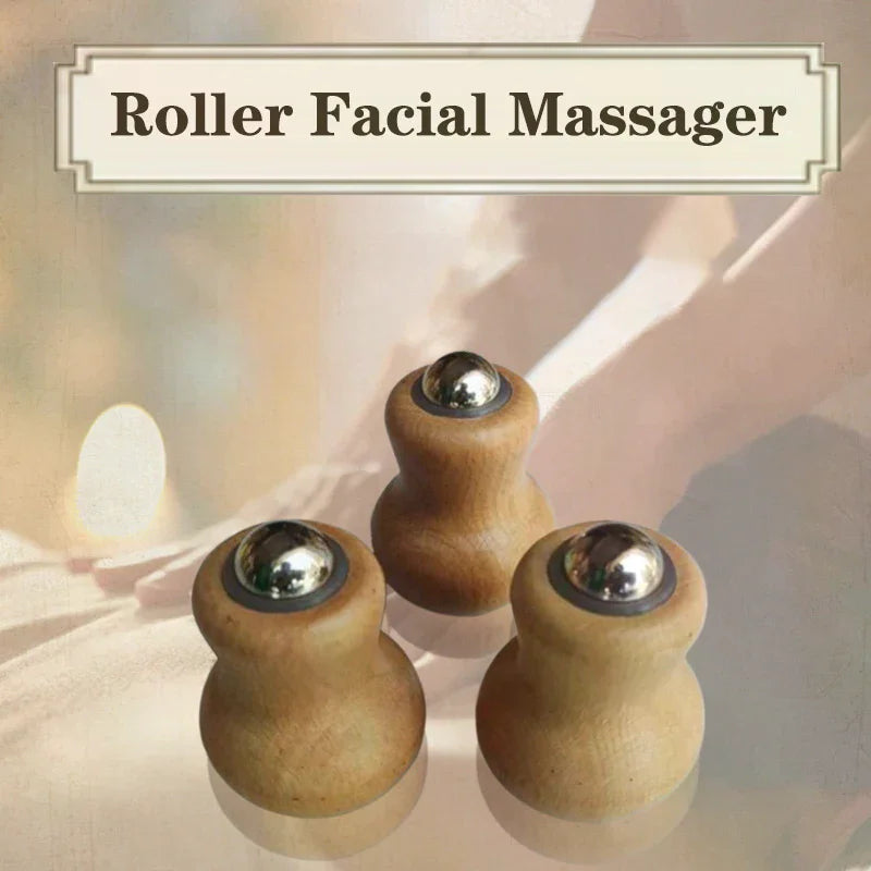 Wooden Facial Massage Roller | Iron Ball Hot & Cold Face Tool Facial Massage Roller QXL