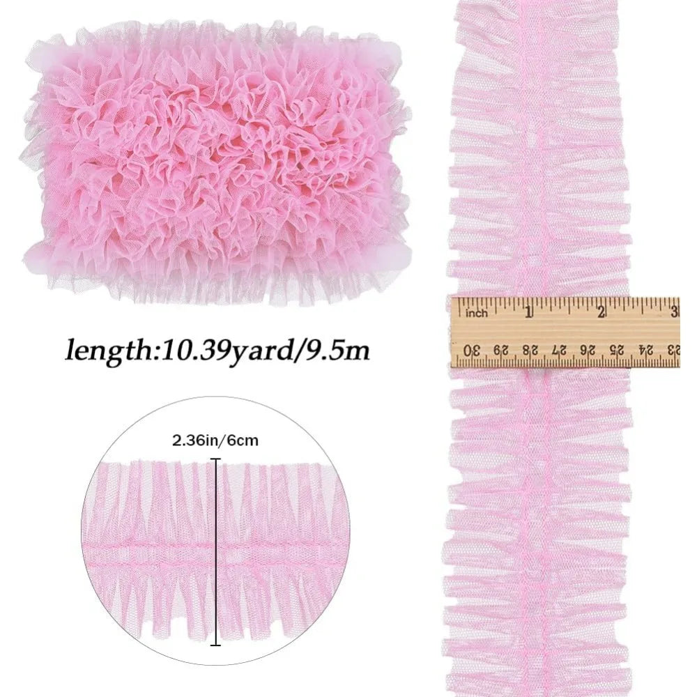 10 Yards Pleated Lace Trim | 6cm Ruffle Organza Ribbon Lace Trim Ribbon QXL