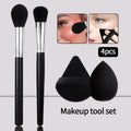 KOSSHOW 4-Pc Flame Makeup Brush & Powder Puff Combo Set Makeup Brush Set QXL black