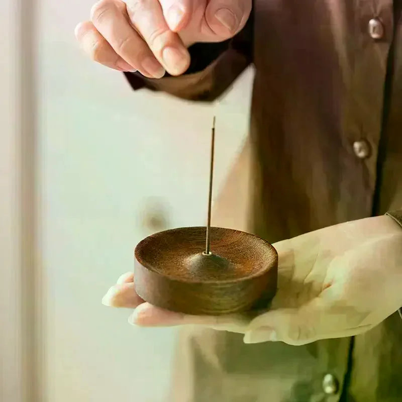 Handmade Black Walnut Wood Round Incense Stick Tray Holder Incense Stick Holder QXL
