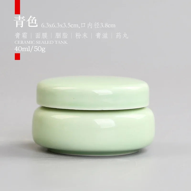 Chinese Ceramic Mini Jar | Cream, Powder & Lipstick Storage Cosmetic Storage Jar QXL Cyan-blue