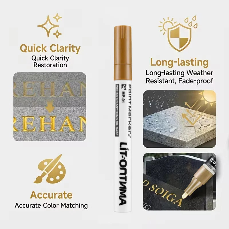 2-Pack Gold Stone Marker | Oil-Based Fine Tip for Granite & Marble Stone Marker Pen QXL