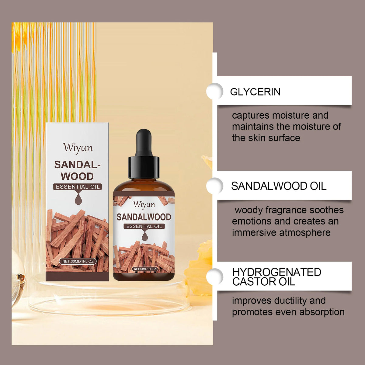 WIYUN Sandalwood Massage Essential Oil | 30/60/90ml Aromatherapy Aromatherapy Essential Oil QXL