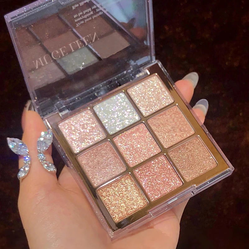9-Color Glitter Eyeshadow Palette | Rose Pink Gold Shades Eyeshadow Palette QXL