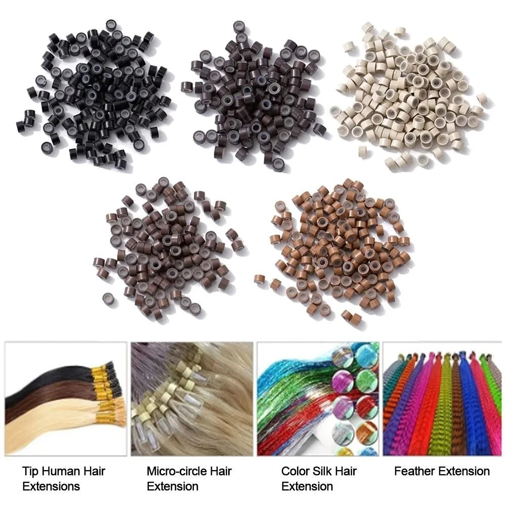 500-Pack Silicone Nano Hair Rings | 5-Color Micro Bead Links Hair Extension Beads QXL