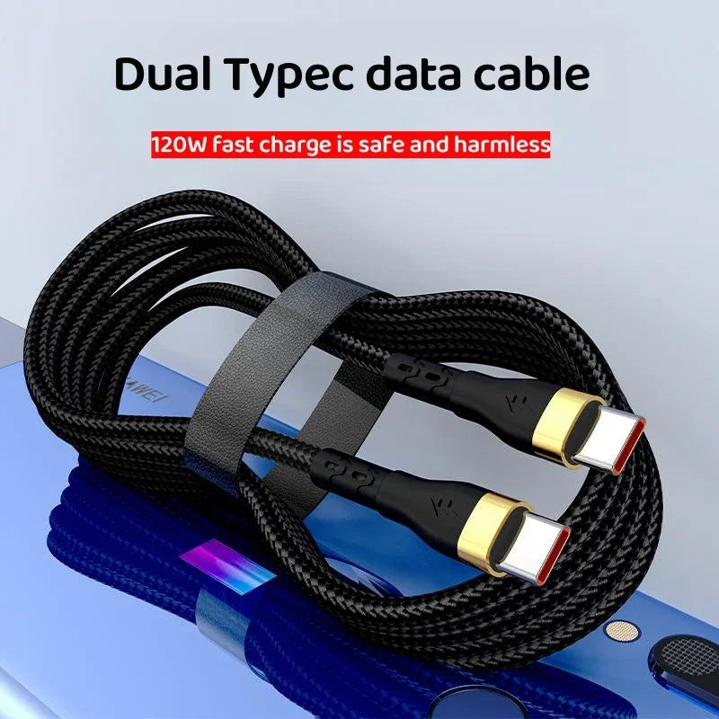120W 6A USB-C to USB-C Fast Charging Braided Cable USB-C Charging Cable QXL