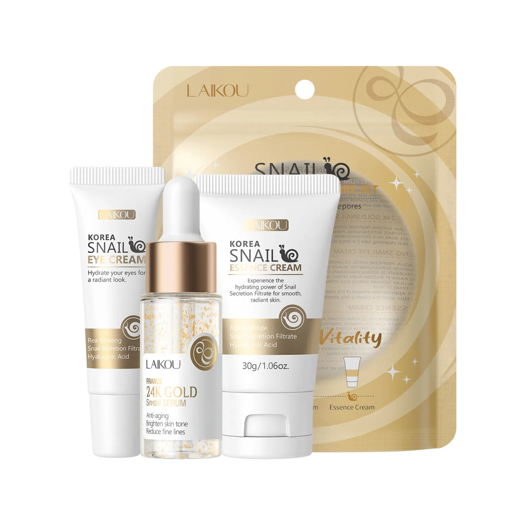 LAIKOU 3-Pc Travel Skincare Set – Serum, Eye Cream & Moisturizer Travel Skincare Set QXL Snail 3PCS Set