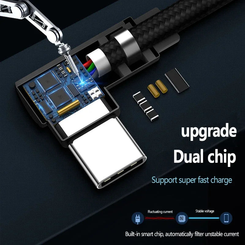 90° Elbow 40W USB-C Fast Charging Cable – Braided 5A USB-C Charging Cable QXL