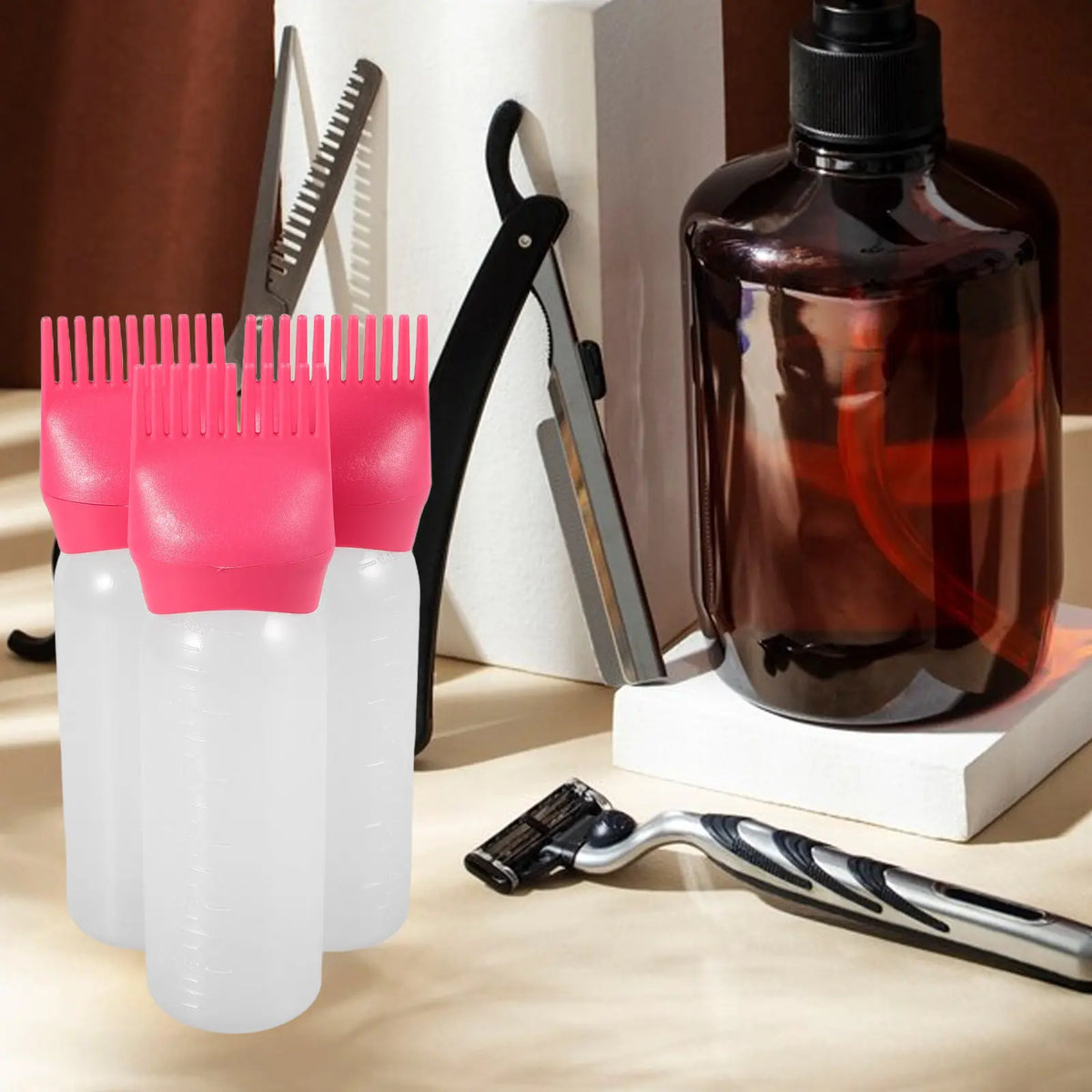 3-Pack Hair Dye Applicator Bottles with Comb Teeth – Root Touch-Up Hair Dye Applicator QXL