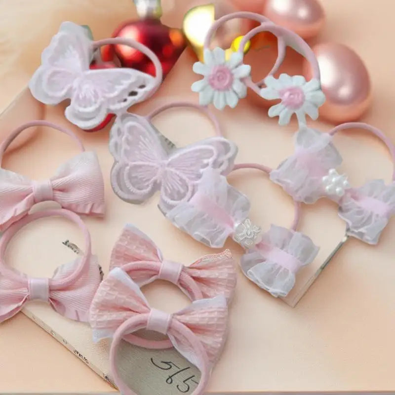 10-Pack Girls Elastic Ball Hair Bands | Handmade Bow Hair Ties Girls Hair Bands QXL