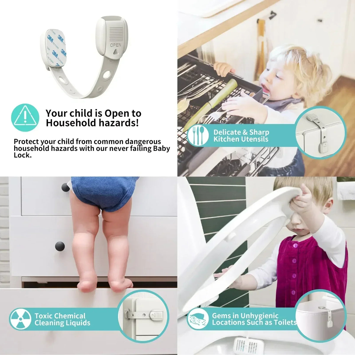 5-Pack Baby Safety Cabinet & Drawer Locks | Adjustable Straps Baby Safety Lock QXL