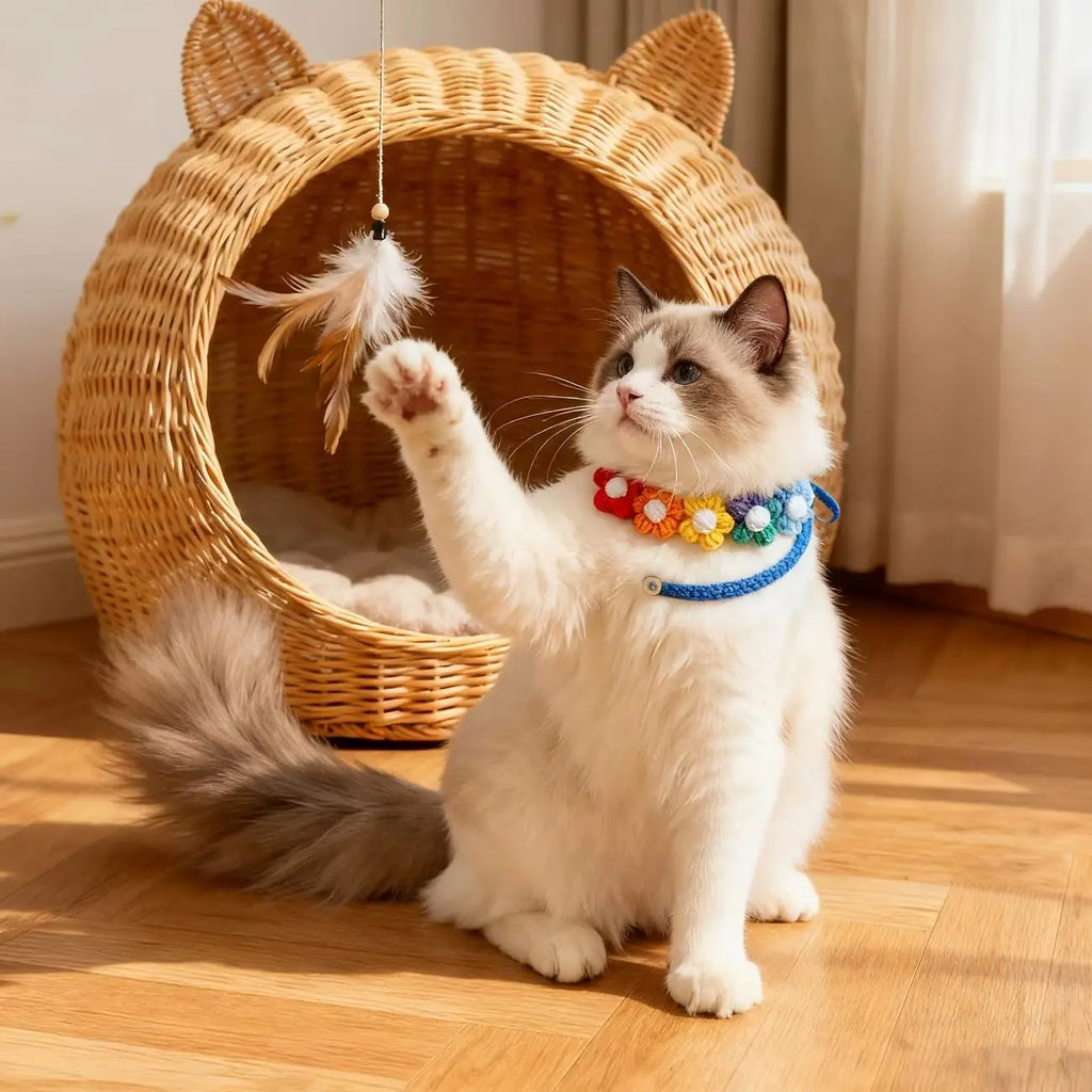 Handmade 3D Yarn Flower Pet Collar – Cats & Small Dogs Pet Collar QXL