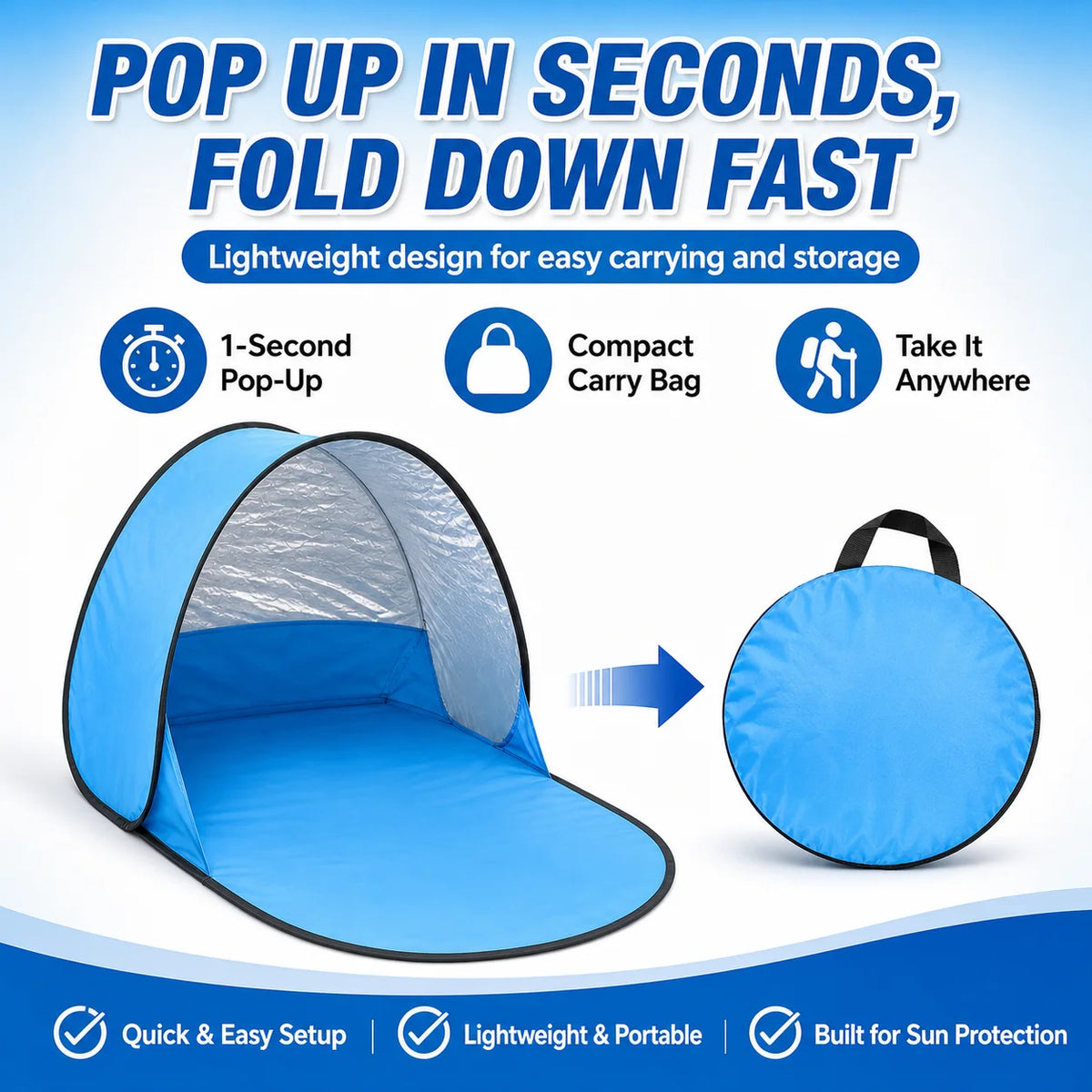 Portable Pop-Up Sun Shelter Tent | Single Person Beach Canopy Pop-Up Sun Shelter QXL