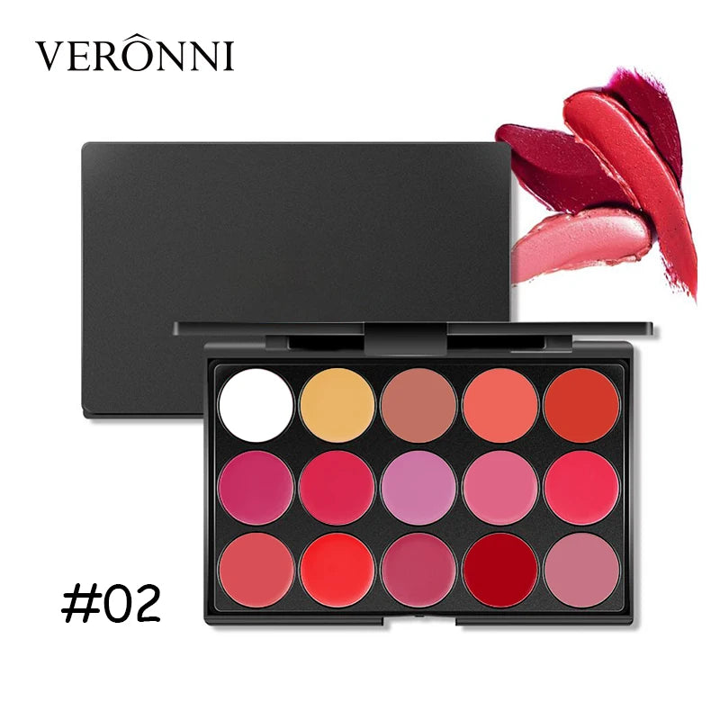VERONNI 15-Color Matte Lipstick Palette | Long-Lasting Lip Tray Lipstick Palette QXL 15 color 02