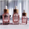 Pink Square Glass Dropper Bottle 10ml 30ml | Bamboo Cap Serum Glass Dropper Bottle QXL 10ml Pink heart
