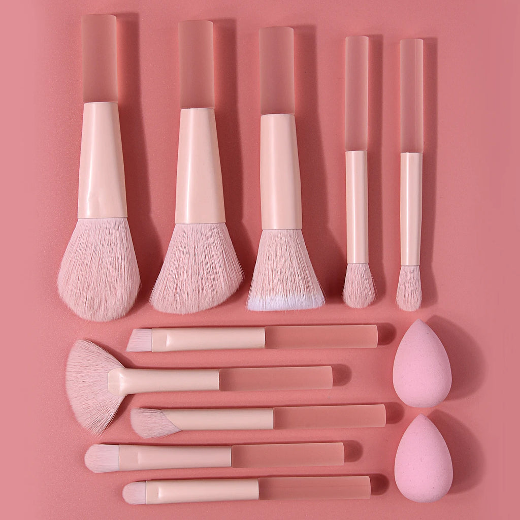 12-Piece Pink Makeup Brush Set with Sponges | KOSSHOW Makeup Brush Set QXL