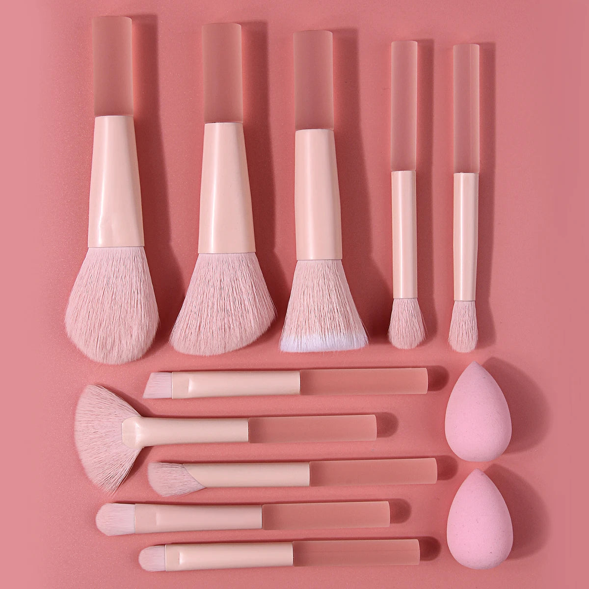 12-Pc Pink Makeup Brush Set with Sponges | KOSSHOW Kit Makeup Brush Set QXL