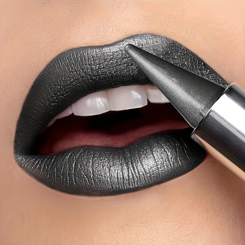 Matte Metallic Black Lipstick | Waterproof Long-Lasting Lip Color Metallic Matte Lipstick QXL
