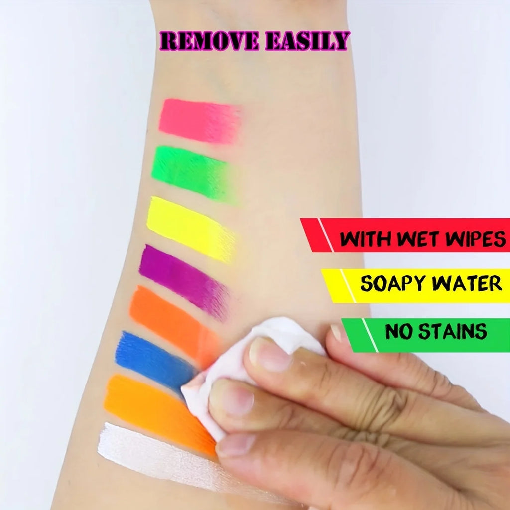 6-Color UV Glow Neon Face & Body Paint | Water-Activated UV Body Paint QXL