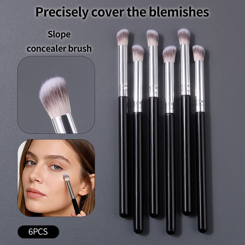 KOSSHOW 6-Pc Soft Angled Concealer & Foundation Brush Set Concealer Brush Set QXL
