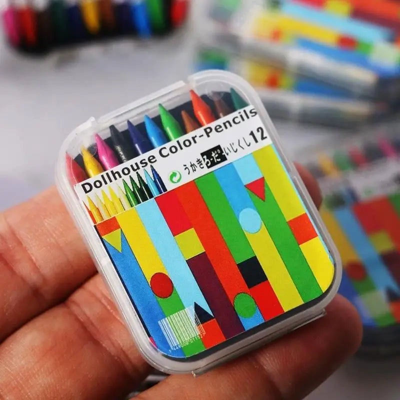 Mini Crayon Box Dollhouse Miniature | 12-Color Resin Accessory Dollhouse Miniature QXL