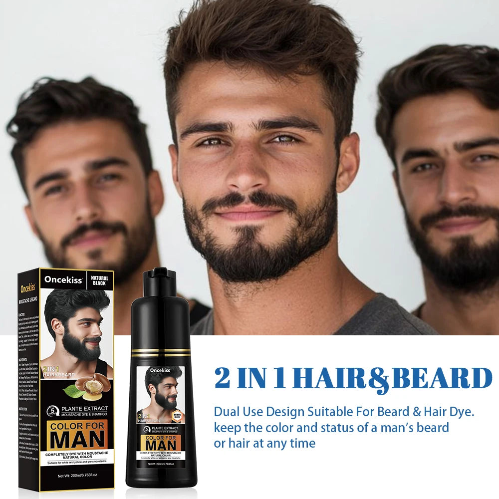 Natural Permanent Beard Dye Shampoo 200ml | Gray Coverage for Men Beard Dye Shampoo QXL