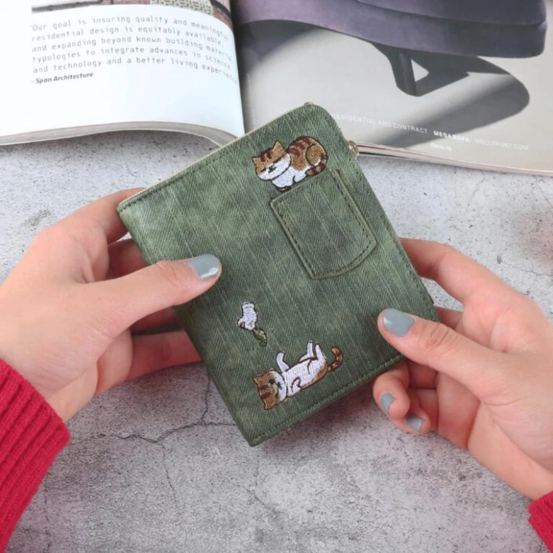 Cat Pattern PU Leather Wallet | Large Capacity Card Holder Cartoon Leather Wallet QXL