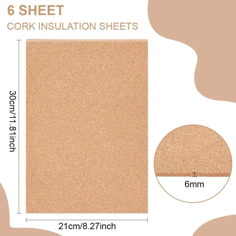 6-Pack Natural Cork Sheets 12x8" | Hot Pads, Coasters & DIY Cork Craft Sheet QXL