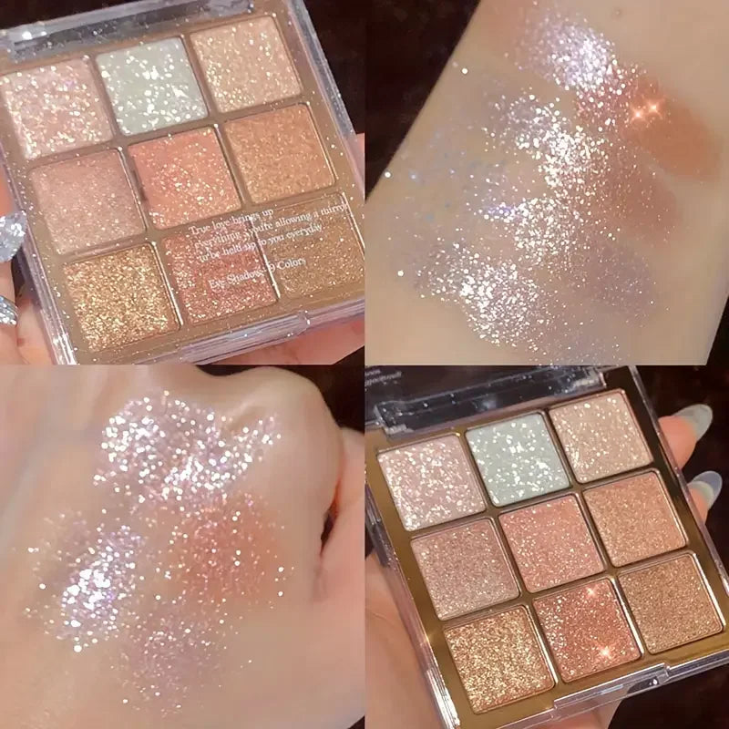 9-Color Glitter Eyeshadow Palette | Rose Pink Gold Shades Eyeshadow Palette QXL