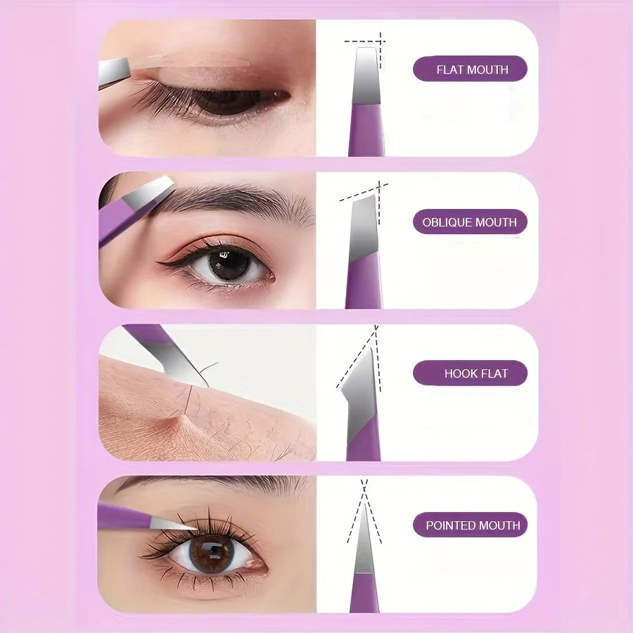 4-Piece Stainless Steel Tweezers Set | Eyebrow & Lash Kit Tweezers Set QXL