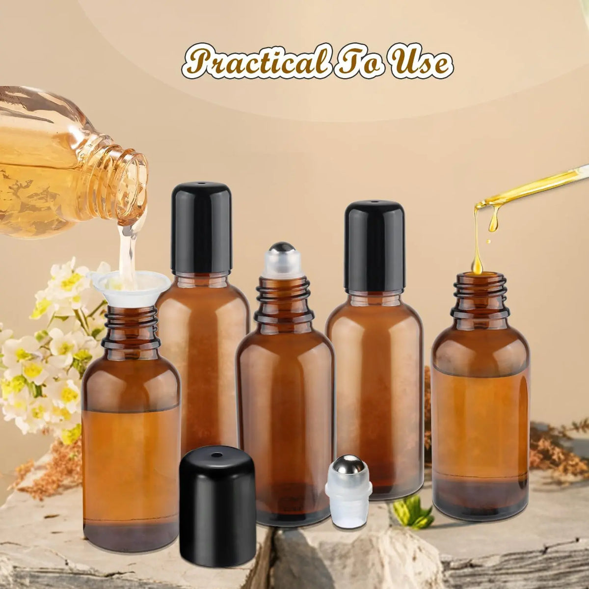 2-Pack Amber Glass Roller Bottles | Essential Oil & Perfume Vials Glass Roller Bottle QXL
