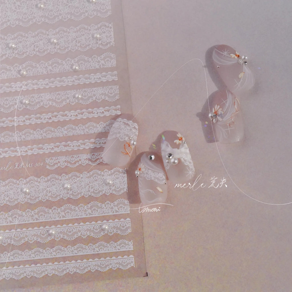 5D Relief Nail Art Stickers – Lace Bow & Lattice Decals Nail Art Stickers QXL