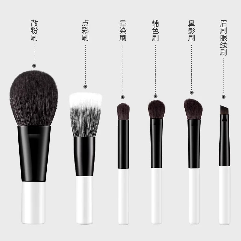 5-Pc Goat Hair Makeup Brush Set | Eyeshadow Blush & Powder Makeup Brush Set QXL 6 mini brushes