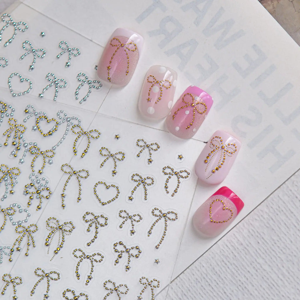 5D Ballet Nail Stickers – Rhinestone Bow Heart Star Decals Nail Art Stickers QXL