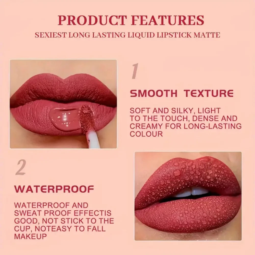 QIBEST Velvet Matte Liquid Lipstick | Long-Lasting Lip Gloss Matte Liquid Lipstick QXL