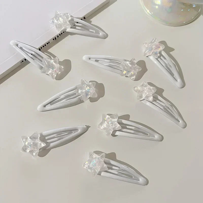 2-Pack White Star Snap Hair Clips | Korean Barrettes Hair Snap Clips QXL