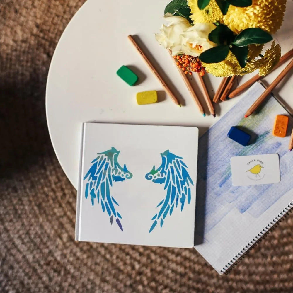 Angel Wings Painting Stencils 3-Pack + Brush | Reusable PET Craft Stencil Set QXL