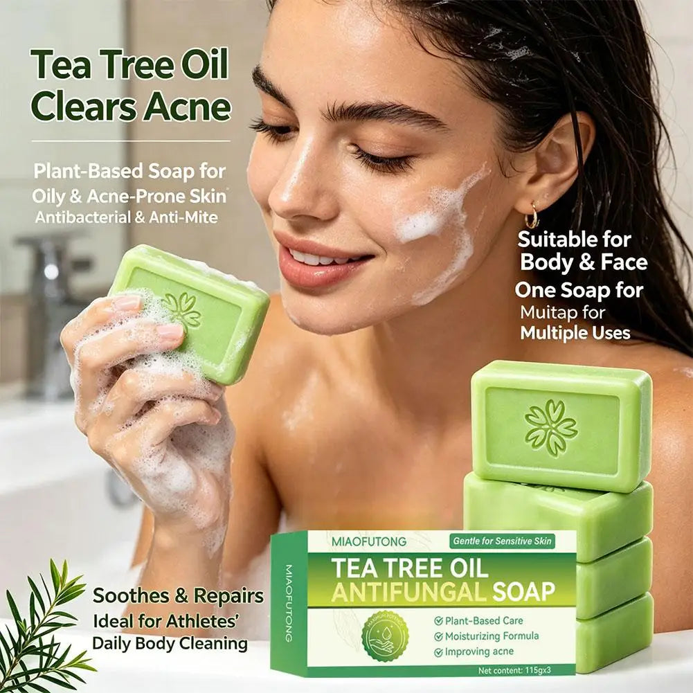 3-Pack Tea Tree Oil Bar Soap | Deep Cleanse Oily Sensitive Skin Cleansing Bar Soap QXL