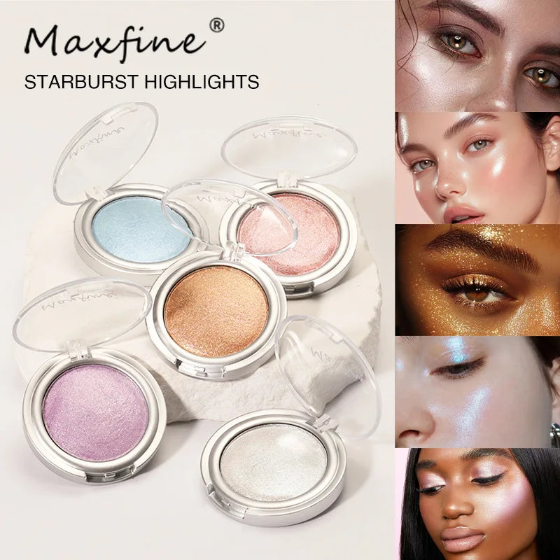 Star Aura Shimmer Highlighter Powder | Glitter Face Brightener Shimmer Highlighter Powder QXL