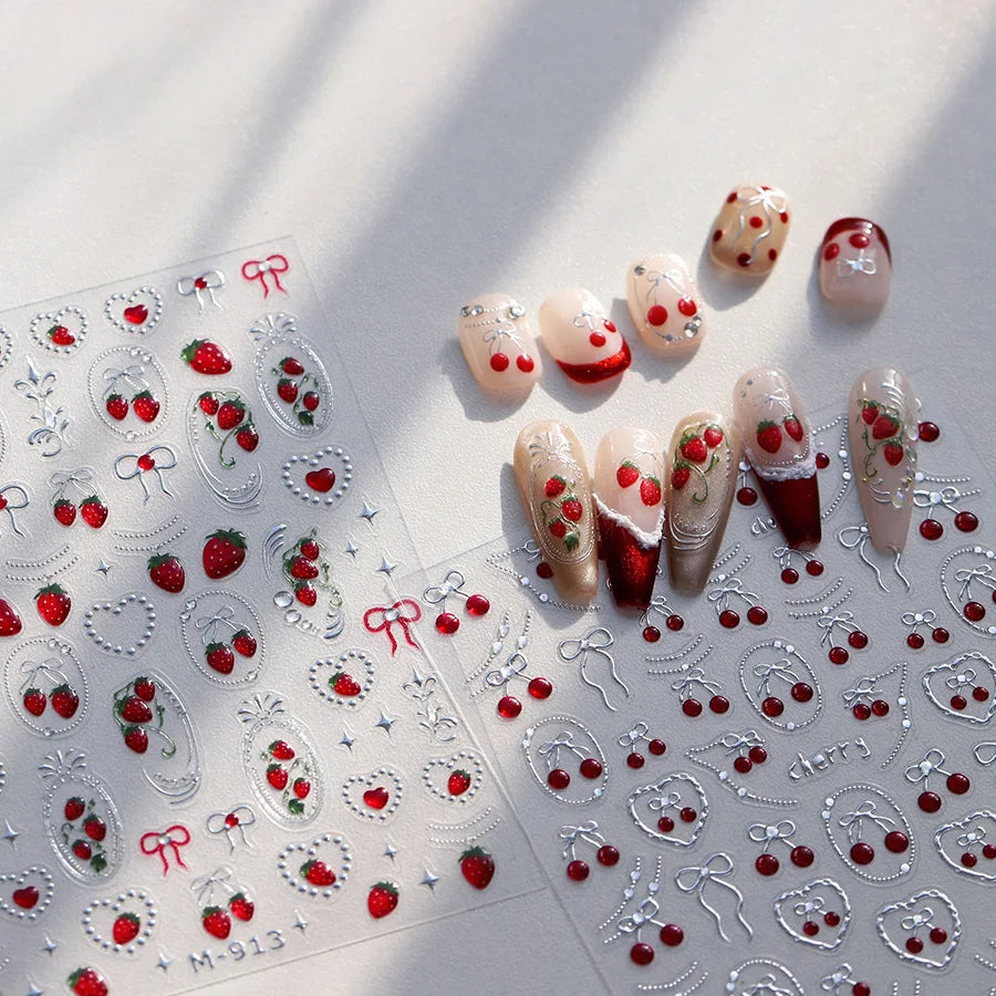 5D Fruit Nail Stickers – Strawberry Cherry Lemon Self-Adhesive Nail Art Stickers QXL