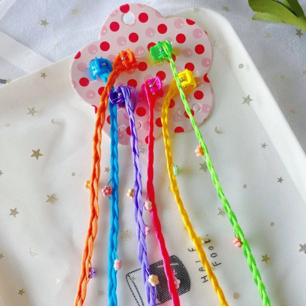 Girls Rainbow Clip-In Braided Hair Extensions – 6-Pack Clip-In Hair Braids QXL