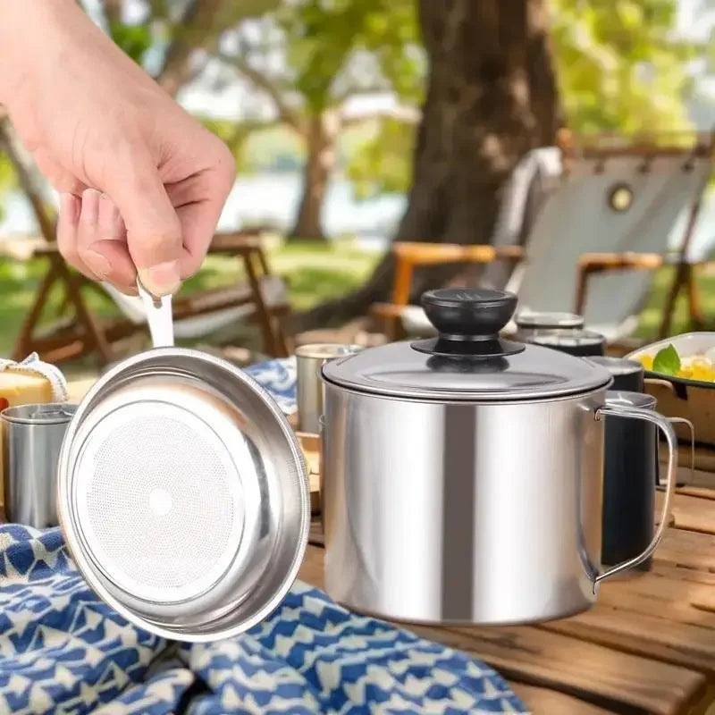 Stainless Steel Oil Strainer Pot with Filter, Lid & Base Oil Strainer Pot QXL