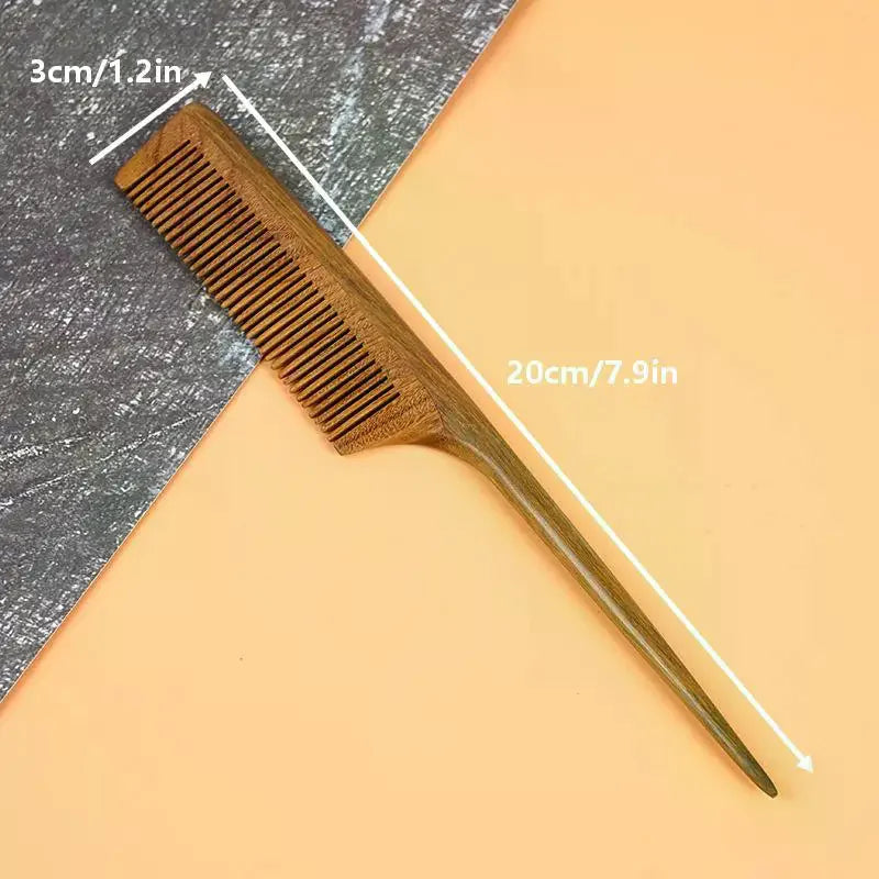 Natural Sandalwood Rat Tail Comb 20cm | Fine Tooth Anti-Static Wooden Hair Comb QXL