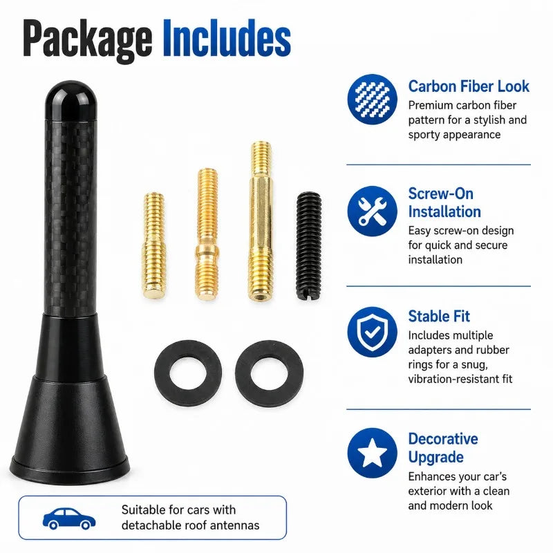 Carbon Fiber Short Car Antenna 3.5/8/12cm Screw-On Roof Aerial Car Roof Antenna QXL