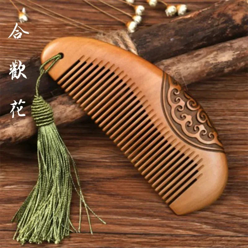 Carved Peach Wood Anti-Static Hair Comb | Gift Idea Wooden Hair Comb QXL